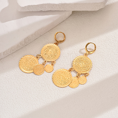 Vintage Brass Coin Tassel Hoop Earrings BH8763-1