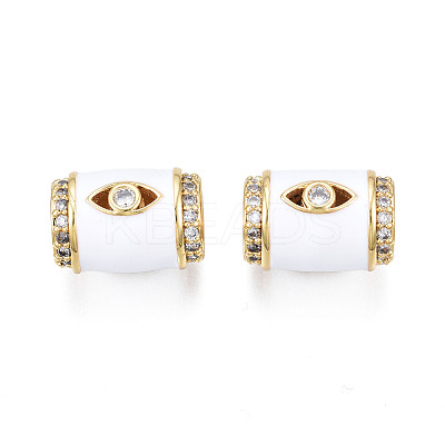 Brass Micro Pave Clear Cubic Zirconia Eye European Beads with Enamel ZIRC-N039-220F-1