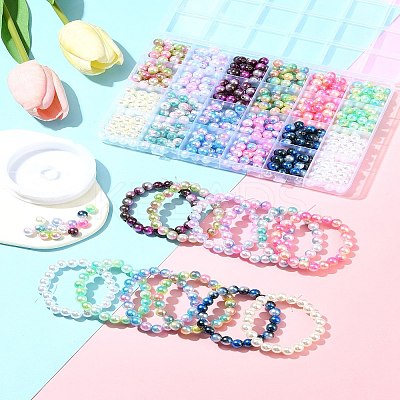 DIY Round Rainbow ABS Plastic Imitation Pearl Beads Bracelet Making Kits DIY-FS0007-71-1