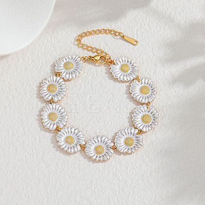 304 Stainless Steel Enamel Link Chain Bracelets for Women BJEW-T027-04C-G-1