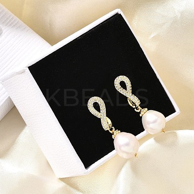 Natural Pearl Dangle Ear Studs EJEW-L099-01G-1