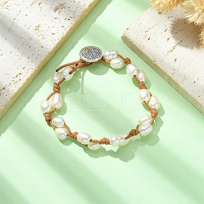 Natural Pearl Braided Bead Bracelets with Waxed Polyester Cords BJEW-TA00291-1