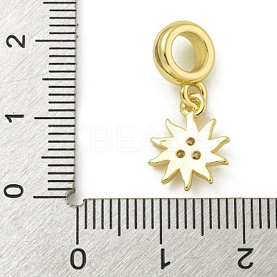Rack Plating Brass Pave Clear Cubic Zirconia Sun European Dangle Charms KK-Z067-39G-1