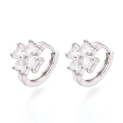 Brass Micro Pave Clear Cubic Zirconia Clover Hoop Earrings EJEW-T048-42P-1