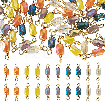 50Pcs 5 Colors Electroplate Glass Faceted Rectangle Connector Charms KK-TA0003-31-1
