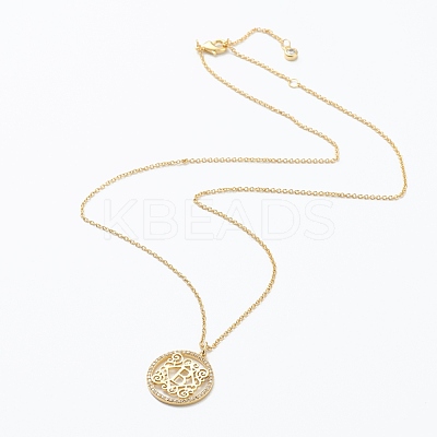 Brass Micro Pave Clear Cubic Zirconia Pendant Necklaces NJEW-J059-01B-1
