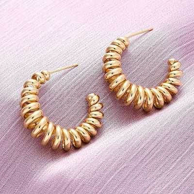 Brass Spiral C-Shaped Stud Earrings EJEW-R025-33G-1