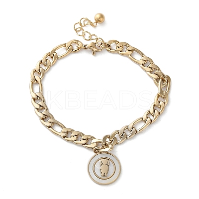 304 Stainless Steel Flat Round with Girl Charm Bracelets BJEW-A036-13G-01-1