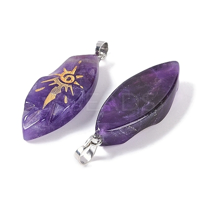 Natural Amethyst Gold Sun Pattern Pendants G-L524-14P-05-1