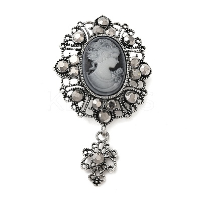Retro Alloy Rhinestone Oval Brooch LS-JEWB-B022-01AS-01-1