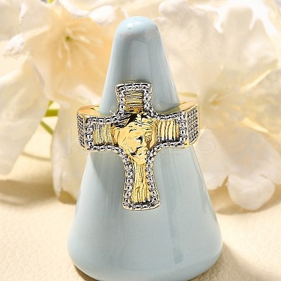Brass Micro Pave Clear Cubic Zirconia Cuff Rings RJEW-U035-02GP-01-1