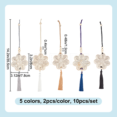 10Pcs 5 Colors Flower Wood Pendant Decoration HJEW-DR00097-1