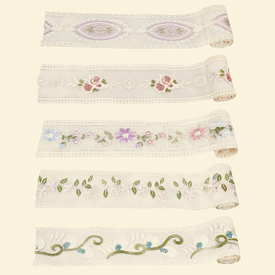 10 Yards 5 Colors Polycotton Embroidery Flower Lace Ribbon AJEW-CY0001-36-1