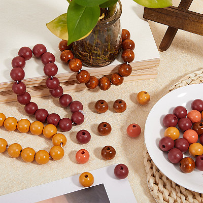 160Pcs 4 Colors Spray Painted Wood European Beads WOOD-GL0001-20-1