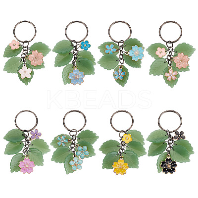 Flower Leaf Alloy Enamel & Glass Pendant Keychain KEYC-AB00014-1
