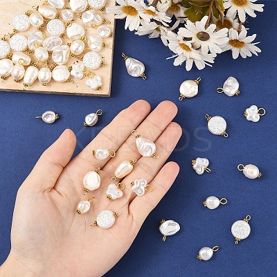 80Pcs 8 Styles ABS Plastic Imitation Pearl Pendants & Connector Charms PALLOY-YW00068-1