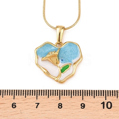304 Stainless Steel Enamel Flower Heart Pendant Necklaces NJEW-H088-01G-1
