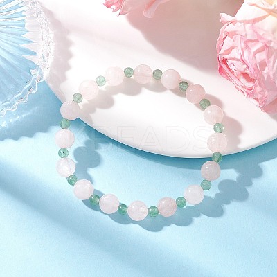 2Pcs Natural Green Aventurine & Rose Quartz Round Beaded Stretch Bracelets for Women BJEW-JB11926-1
