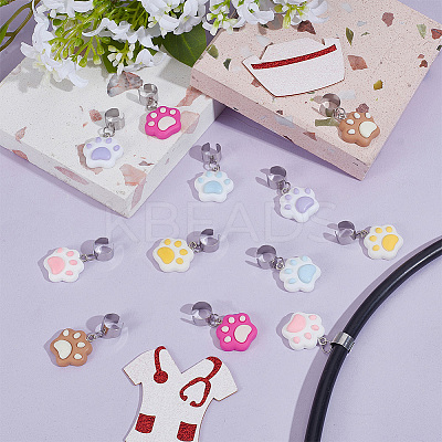 12Pcs 6 Colors Cat Paw Print Resin Stethoscope Pendant Decorations HJEW-OC00161-1