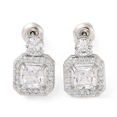 Rack Plating Brass Micro Pave Cubic Zirconia Stud Earrings EJEW-I304-11P-08-1