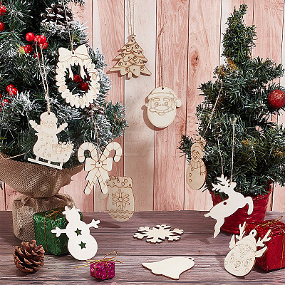 65Pcs 13 Styles Christmas Theme Wood Pendants WOOD-AR0001-40-1