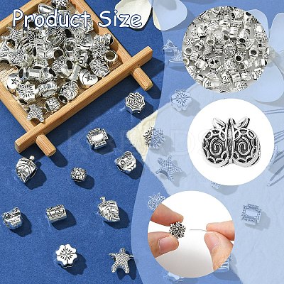 60Pcs 15 Styles Tibetan Style Alloy European Beads FIND-YW0005-07-1
