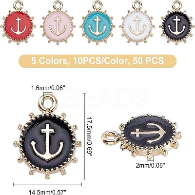 50Pcs 5 Color Alloy Enamel Pendants ENAM-FH0001-18-NR-1
