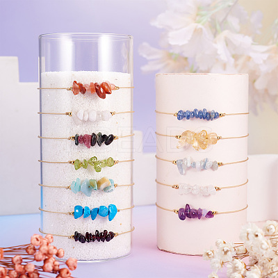 12pcs 12 styles Natural & Synthetic Mixed Gemstone Chips Braided Bead Bracelets Set BJEW-TA0001-14-1