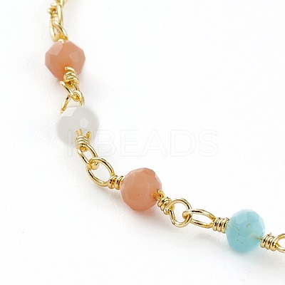 Faceted Glass Beaded Anklets AJEW-AN00379-01-1