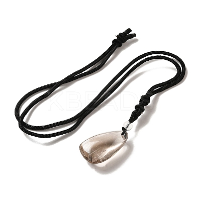 Natural Smoky Quartz Nuggets Pendant Necklace with Polyester Cord for Women G-H285-05A-1