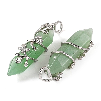 Natural Green Aventurine Double Terminal Pointed Pendants G-C144-03P-10-1