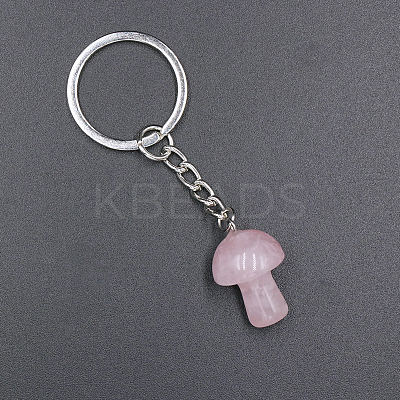 Natural Rose Quartz Mushroom Keychain MUSH-PW0002-03F-1