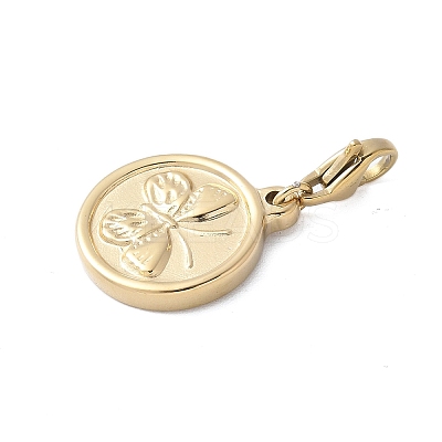 304 Stainless Steel Rhinestone Flat Round with Butterfly Pendant Decoration STAS-S165-25G-1