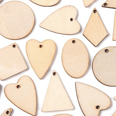 70Pcs 7 Style Unfinished Natural Poplar Wood Pendants WOOD-LS0001-21-1