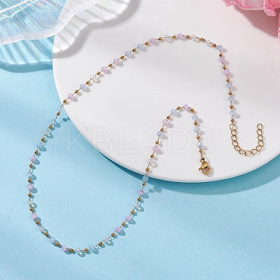 Handmade Faceted Rondelle Glass Beaded Link Chain Necklaces NJEW-JN05744-02-1