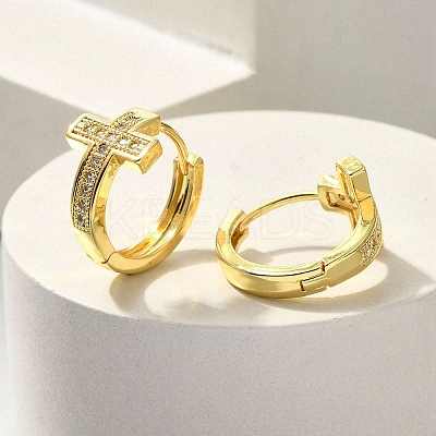 Brass Clear Cubic Zirconia Hoop Earrings EJEW-M047-03G-1