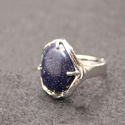 Oval Synthetic Blue Goldstone Adjustable Ring FIND-PW0021-05N-1