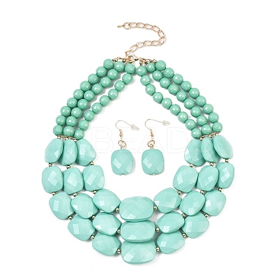 Bohemian Style Acrylic Faceted Rectangle Graduated Beaded 3 Layer Necklaces for Women WGBB337-07-1