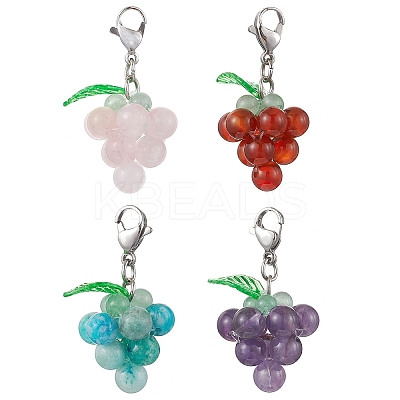 4Pcs 4 Styles Grape Natural Green Aventurine & Hemimorphite & Rose Quartz & Carnelian & Amethyst Pendant Decoration HJEW-TA00293-1