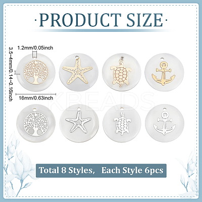 48Pcs 8 Styles Natural Freshwater Shell Pendants SHEL-ME0001-08-1