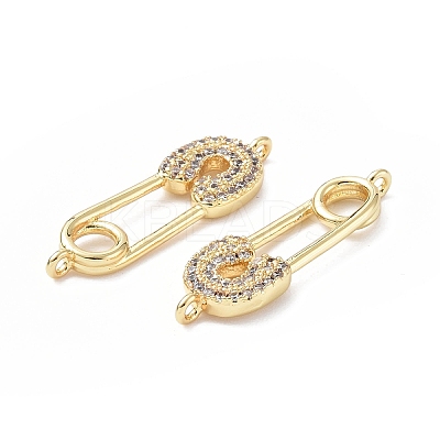Eco-Friendly Rack Plating Brass Micro Pave Clear Cubic Zirconia Connector Charms KK-F845-05G-1