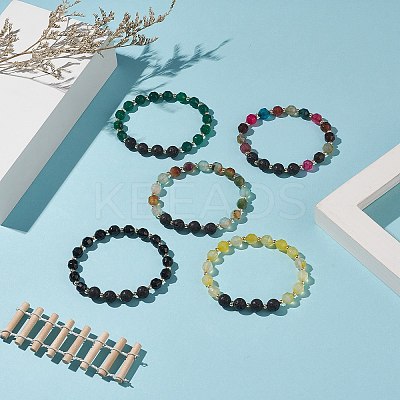 Natural Lava Rock & Dyed Agate Beaded Stretch Bracelet Sets BJEW-JB09181-1