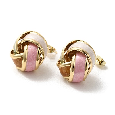 Real 18K Gold Plated Iron Enamel Stud Earrings for Women EJEW-M251-09G-08-1