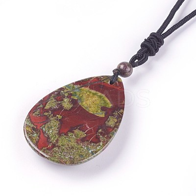 Adjustable Natural Indian Blood Stone Pendant Necklaces NJEW-A125-D02-1