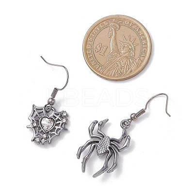 Alloy Rhinestone Spider & Heart Dangle Earrings EJEW-JE06655-02-1