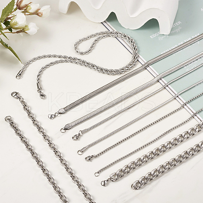 6Pcs 6 Styles Stainless Steel Cable & Snake & Rope & Box Chain Necklaces Set for Men Women NJEW-TA0001-14-1