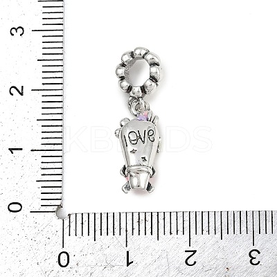 Brass Rhinestone Pink Enamel Bouquet European Dangle Charms KK-P324-06P-1