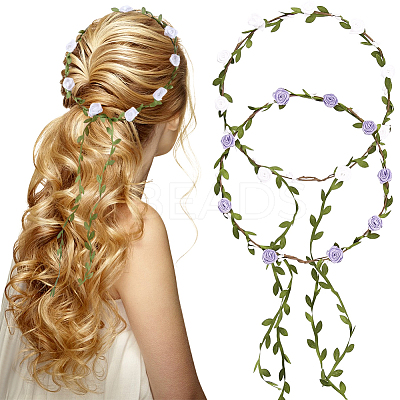 2Pcs 2 Colors Polyester Artificial Rose Garland Headbands Hair Vine AJEW-CP0008-26D-1