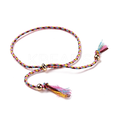 Polyester Braided Slider Bracelet with Brass Beads BJEW-A099-01-1