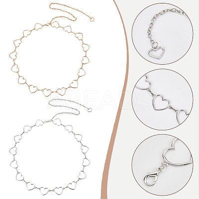 2Pcs 2 Colors Alloy Ring Link Chain Waist Belts AJEW-CN0002-80A-1